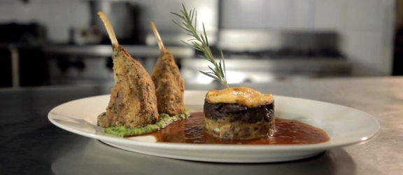 Dijon & Herb Crusted Lamb Rack with Bubble n Squeak and Rosemary Jus