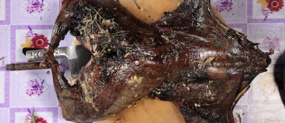 Barbecue Smoked Barking Deer With Gingery Sticky Rice Stuffed And A Jungle Stirfry